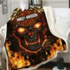 Harley Davidson Motocross Skull Blanket, Motorcycle Harley Racing Moto Fleece Banket, Harley Motobike Blanket, Harley Home Decoration-Fc19